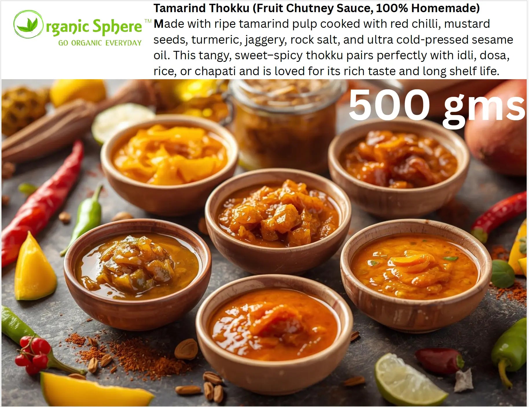 Tamarind Thokku (Fruit Chutney Sauce, 100% Homemade) Organic Sphere