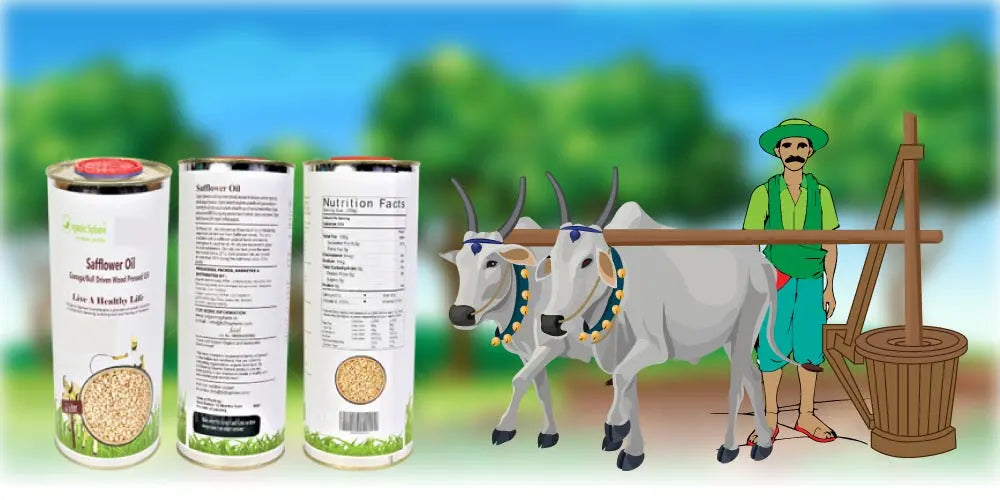 Organic Sphere's Bull-Driven Safflower Oil: 100% Pure & Natural  - Ideal for Cooking with High Smoke Point - Nutritious and Neutral Oil Choice Organic Sphere LLC